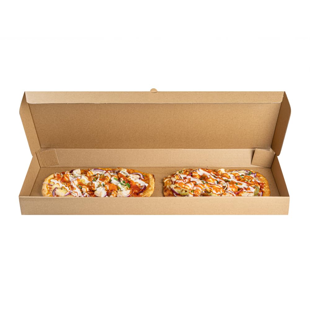 Restaurantware Eco Pie - Cajas de pan plano para llevar de 24 x 12 x 2 pulgadas, 50 cajas de pizza corrugadas resistentes, diseño de flauta, sistema de bloqueo de pestañas, cajas de pizza de papel
