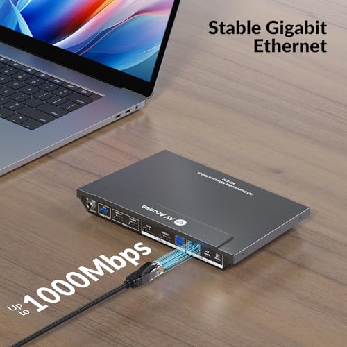 Image of AV Access KVM Switch Docking Station for 2 Monitors 2 Computers, 4K KVM Switch Dual Monitor for Laptop & Desktop, EDID, 1G Ethernet, 100W USB-C Charging, 3X USB 3.0, Ideal for Home Office & Gaming