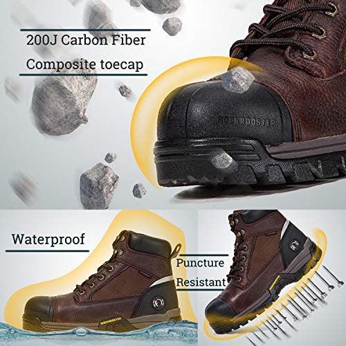ROCKROOSTER Work Boots for Men, Composite Toe Waterproof Safety Working Shoes / F1- AT872, 7-D-BRN - Thumbnail 4