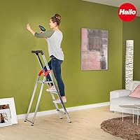 Hailo L60 StandardLine Alu-Sicherheits-Stehleiter , Leiter 5 Stufen belastbar bis 150 kg , stabile Holmführung , Stehleiter mit Ablage , klappbare Aluleiter made in Germany , Leiter rostfrei , silber – Ansicht 6