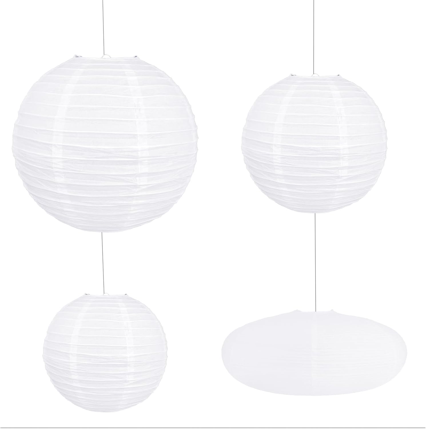 4 Pcs Chinese Paper Lanterns, 20 Inch Ceiling Foldable Light Shade, Round and Oblate Pendant Lamp Shade, White Rice Paper Lampshade for Interior Home Decoration