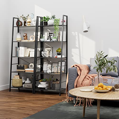 Gadroad 5-Tier Ladder Shelf, Free Standing Display Bookcase With Metal Frame, Ladder Shelves Plant Shelf For Living Room/Office/Balcony/Bathroom/Bedroom, Grey #TOP1