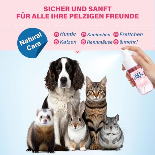 Hundeparfüm Spray Babypuder Duft, Parfum für Hunde und Katzen, Langzeit Deospray gegen Gerüche, Geruchsneutralisierendes Fellpflege-Spray, Nicht klebende Formel, Reisefreundlich, 100 ml