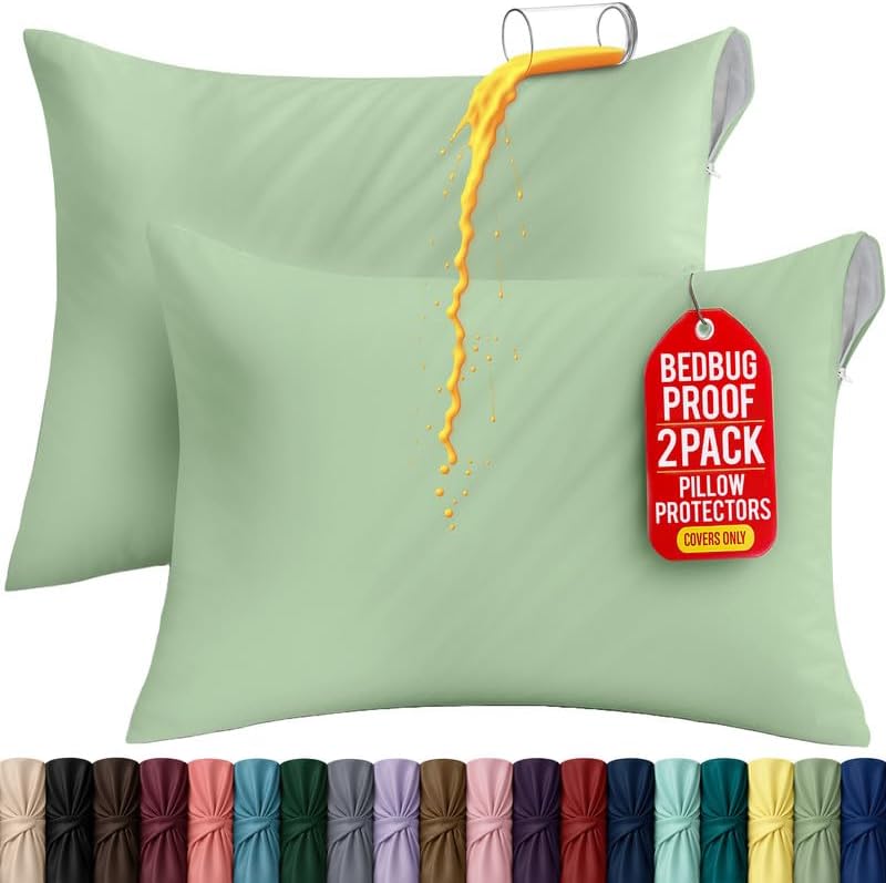 Utopia Bedding Premium 100% Waterproof Pillow Protectors with Zipper Standard Size (Set of 2), Bed Bug and Dust Mite Proof Zippered Pillow Covers, Pillow Encasement Cases, Sage