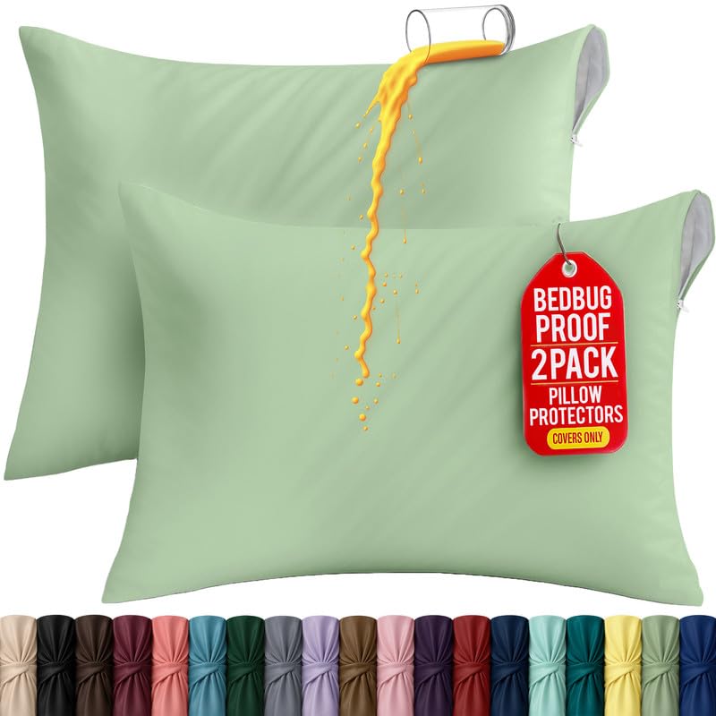 Set of 2 Pillow Protectors with Zipper Standard Size, Pillow Covers