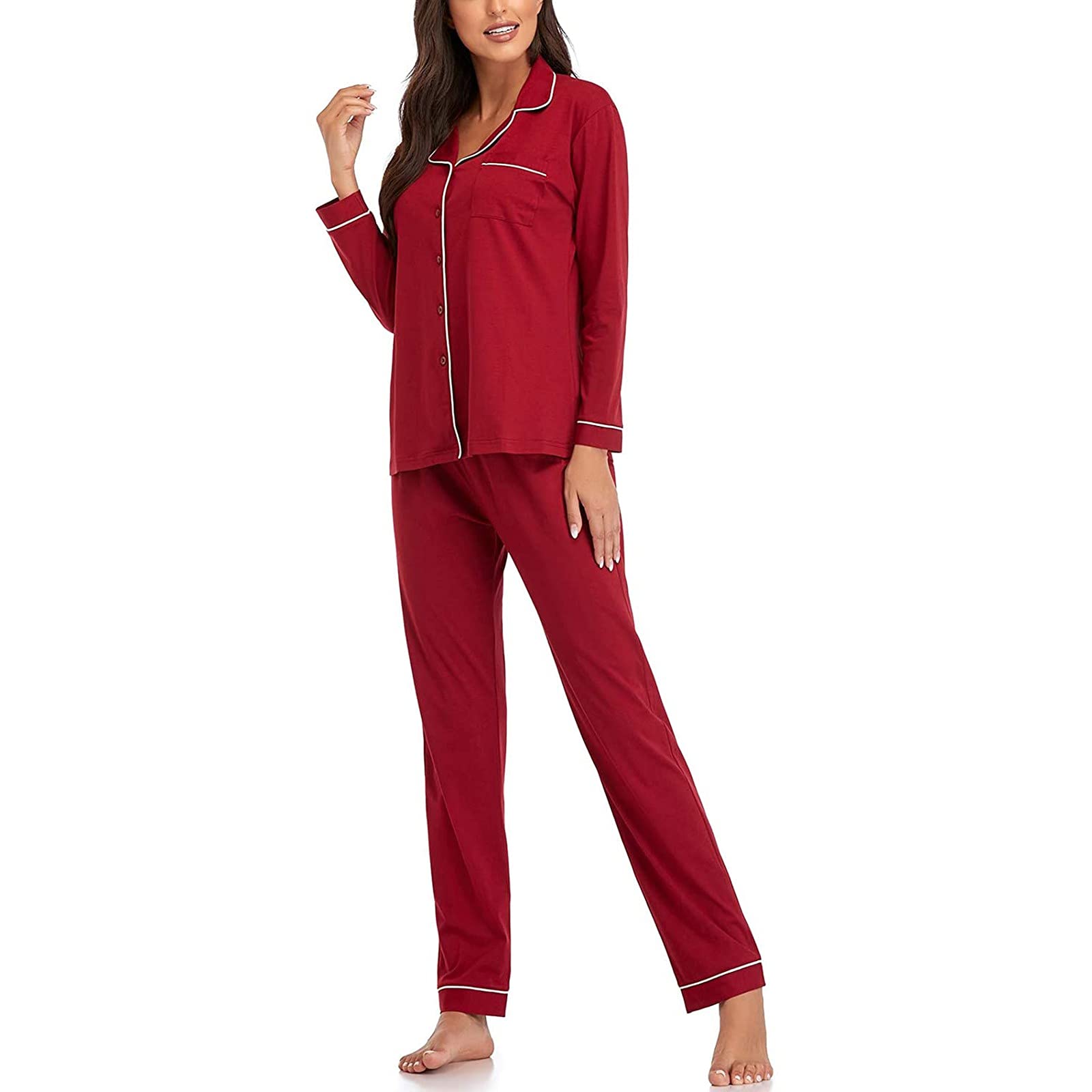 Set da A Maniche Lunghe in Cotone con Bottoni Donna. di Pantaloni Slim per La Casa Camicia Notte Allattamento Manica Lunga Pigiama Donna Estivo Curvy Pigiami Estivi Taglie Forti Mamma