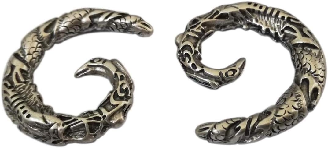 Silver plated Ear Weights for Stretched Lobes, Two Earring Plugs"LITTLE DRAGONS"