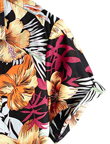 Vatpave Mens 100% Cotton Hawaiian Shirts Button Down Short Sleeve Beach Shirts Summer Casual Aloha Shirts X-Large Black Button Up #TOP3