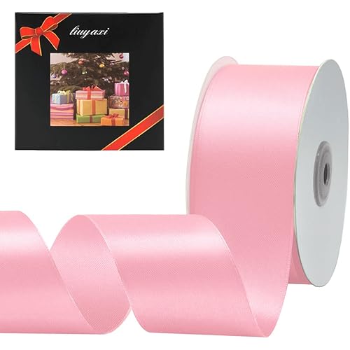 Solid Color Double Faced Pink Satin Ribbon 2" X 50 Yards, Ribbons Perfect for Crafts, Wedding Decor, Bow Making, Sewing, Gift Package Wrapping and More