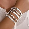 Gokeey Chunky Silver Bracelets for Womenc Trendy, Silver Cuff Bracelet Non Tarnish Rope Cable Paperclip Cuban Link Chain Bangle Bracelet Set Jewelry #1