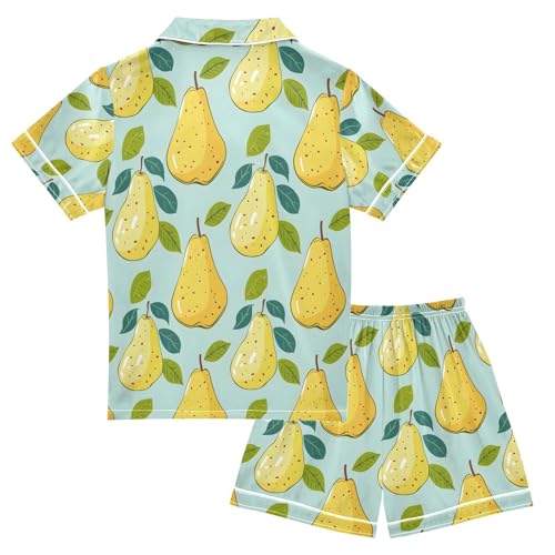 ALAZA Pear Cartoon Leaves Pajamas Satin Pajama Set Short Sleeve Button Down Sleepwear2
