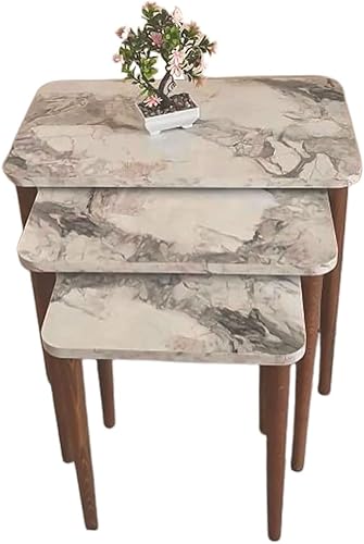 Miniatura 9 de Mesas auxiliares anidables de mármol sintético con patas de madera, juego de 3 mesas auxiliares rectangulares para sala de estar, mesas auxiliares