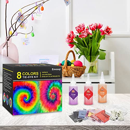 Tie Dye Kit, Emooqi 8 Colors 100Ml All-In-1 Tie Dye Set With 16 Bag Pigments, Rubber Bands, Gloves, Apron And Table Covers For Craft Arts Fabric Textile Party Diy Handmade Project #TOP5