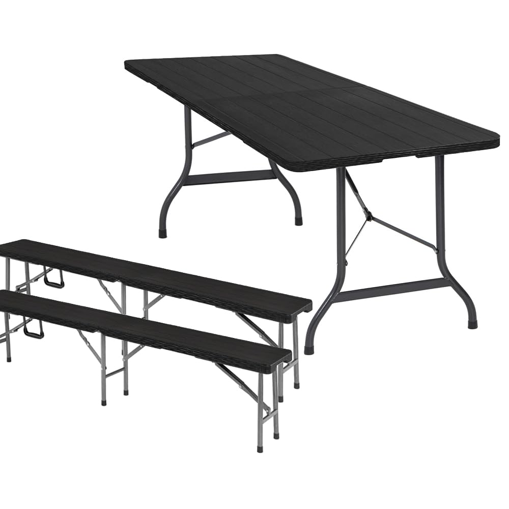 BOLLI Ensemble Table et Bancs Pliante - Table Rectangulaire de Jardin 8 Personnes - Ensemble Exterieur pour Jardin Terrasse et Balcon - Noir