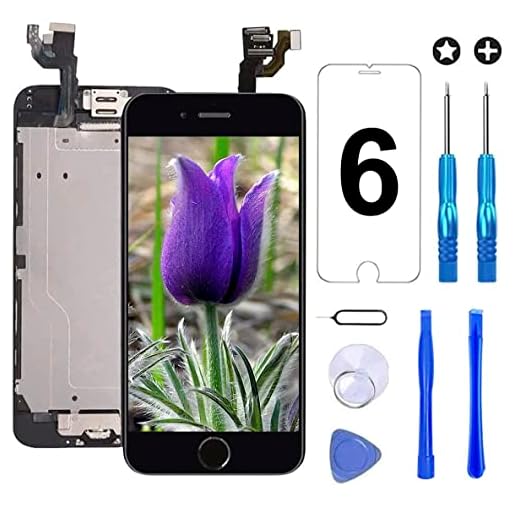Brinonac Für iPhone 6 Display LCD Touchscreen Kompletter Ersatz Bildschirm Vorinstallierte Frontkamera Hörmuschel Lautsprecher Näherungssensor mit Werkzeug (Schwarz)