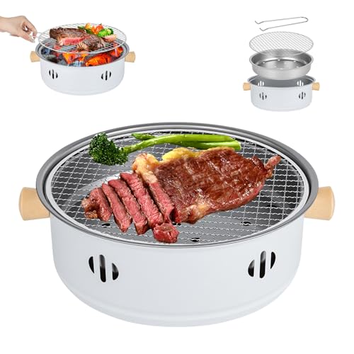 PYserne Barbacoa portátil de carbón vegetal con placa antiadherente, barbacoa de carbón vegetal para interior y exterior, cocina, fiesta en casa, pícnic, camping