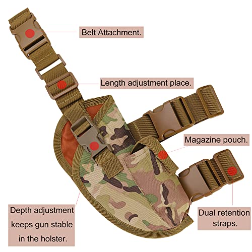 Obemisk Tactical Drop Leg Holster, Thigh Pistol Gun Right Hand Adjustable Holster For Pistol- Handed Airsoft With Magazine Poucholster #TOP4