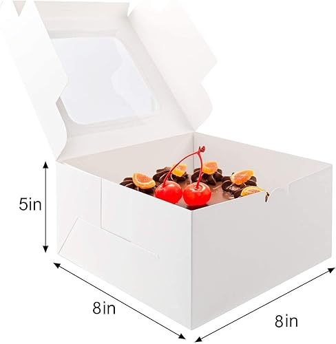 Miniatura 4 de Wei Long Cajas para pasteles de 8 pulgadas, 24 cajas para pasteles con ventana de 8 x 8 x 5 pulgadas, cajas para pastelería, pasteles, galletas,