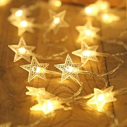 LED Pentagram String Lights, 20 LED 10ft Waterproof Star Lights, Battery Powered Starry Fairy String Lights for Bedroom, Garden, Christmas Tree, Wedding, Party (Warm White) Cover