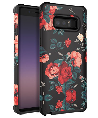 AugeCase Case for Galaxy Note 8,Hybrid Dual Layer Plastic & TPU High Impact Shockproof Protective Cover Cases with Flowers Design for Galaxy Note 8,Red Flower