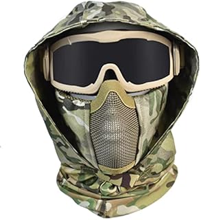 Hdlsina Upgraded Airsoft Mask Tactical Safety Protective Full Face Mask with Anti-Fog Goggles Impact Resistant Adjustable Double strapst (tan)