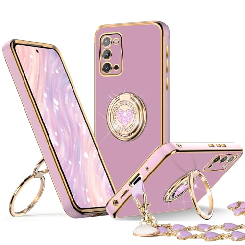 XYZ for Galaxy Note 20 case with Stand, for Samsung Galaxy Note 20 Case with Double Ring,Women Girls Cute Love-Heart Luxury Bling Protective Case Heart for Note 20 Case, Purple