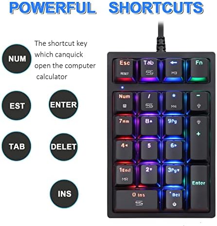MOTOSPEED Macro Mechanical Numeric Keypad USB Wired 21 Keys Mini Numpad Portable Keypad RGB Backlight Gaming Keypad Extended Layout for Cashier(Fully Programmable Keys)