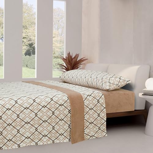 Juego de Ropa de Cama Térmico Pirineos – 3 Piezas para Cama – Sábanas de Franela para Invierno - diseño geométrico contemporáneo (Marrón, Cama 135)
