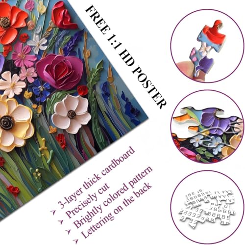 Image of iDream 1000 Pieces Jigsaw Puzzle - Artistic 3D Design, Colorful Wall Decor, Challenging Puzzle Gift for Friends & Family (Colorful Flower)