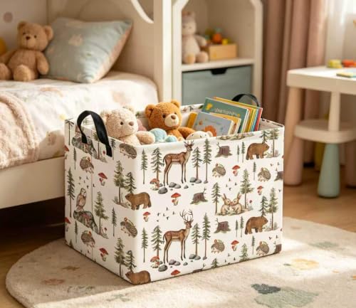 Image of Rectangular Baby Kids Storage Basket for Home Kitchen Girls Cute Toy Storage Bin Organizer Shelf Book Room Decor(Pine Tree Animal)