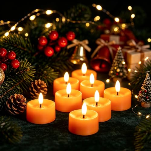 Image of QIDEA Halloween Orange LED Tea Lights for Pumpkin Christmas Decor 12 Sets