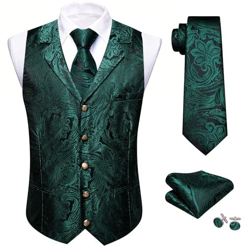 Image of Barry.Wang Mens Silk Lapel /Shawl Collar Vest Tie Sleeve Holder Set Formal /Casual Paisley Vests Wedding Tuxedo Waistcoat