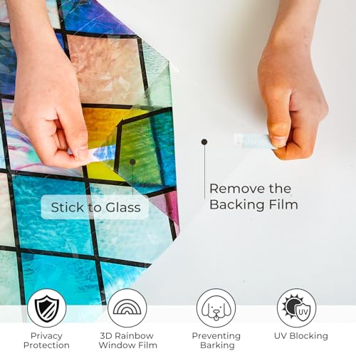 Beautysaid Rainbow Window Film Privacy: Stained Glass Self Adhesive, No-Glue Frosted Window Tint, Static Cling,UV Window Film Home (Multicolor, 44.5x200cm) - Image 9