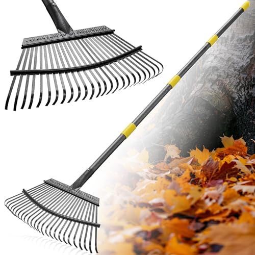 FLY HAWK Rechen für Laub, 165cm Laubrechen mit Verstellbar Stiel mit Verstärkten 25Zinken, 45cm Große...