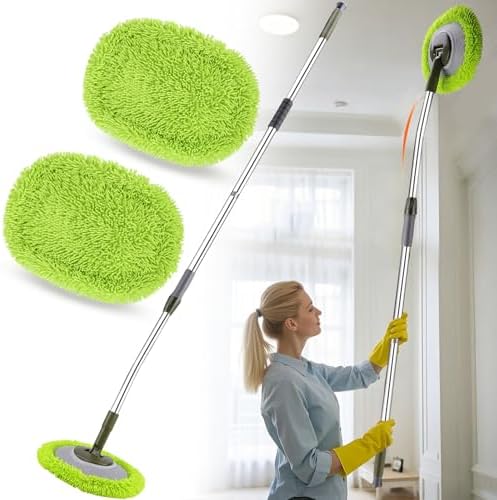 Wall Cleaner, Max 71'' Wall Mop with Long Handle,Ceiling Dust Mop with 15° Labor-Saving Extension Pole,Baseboard Duster Washer Scrubber,High Reach Window/Bathroom Wall/Car Cleaning Tools-Green