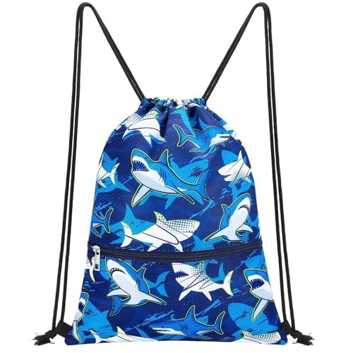 WAWSAM Hai Turnbeutel Kinder - Sportbeutel Kinder Wasserdichter Tasche mit Kordelzug Jungen Bag Schwimmen Reisen Tunnelzug Rucksack für Kinder Sporttasche Jungen Geschenke