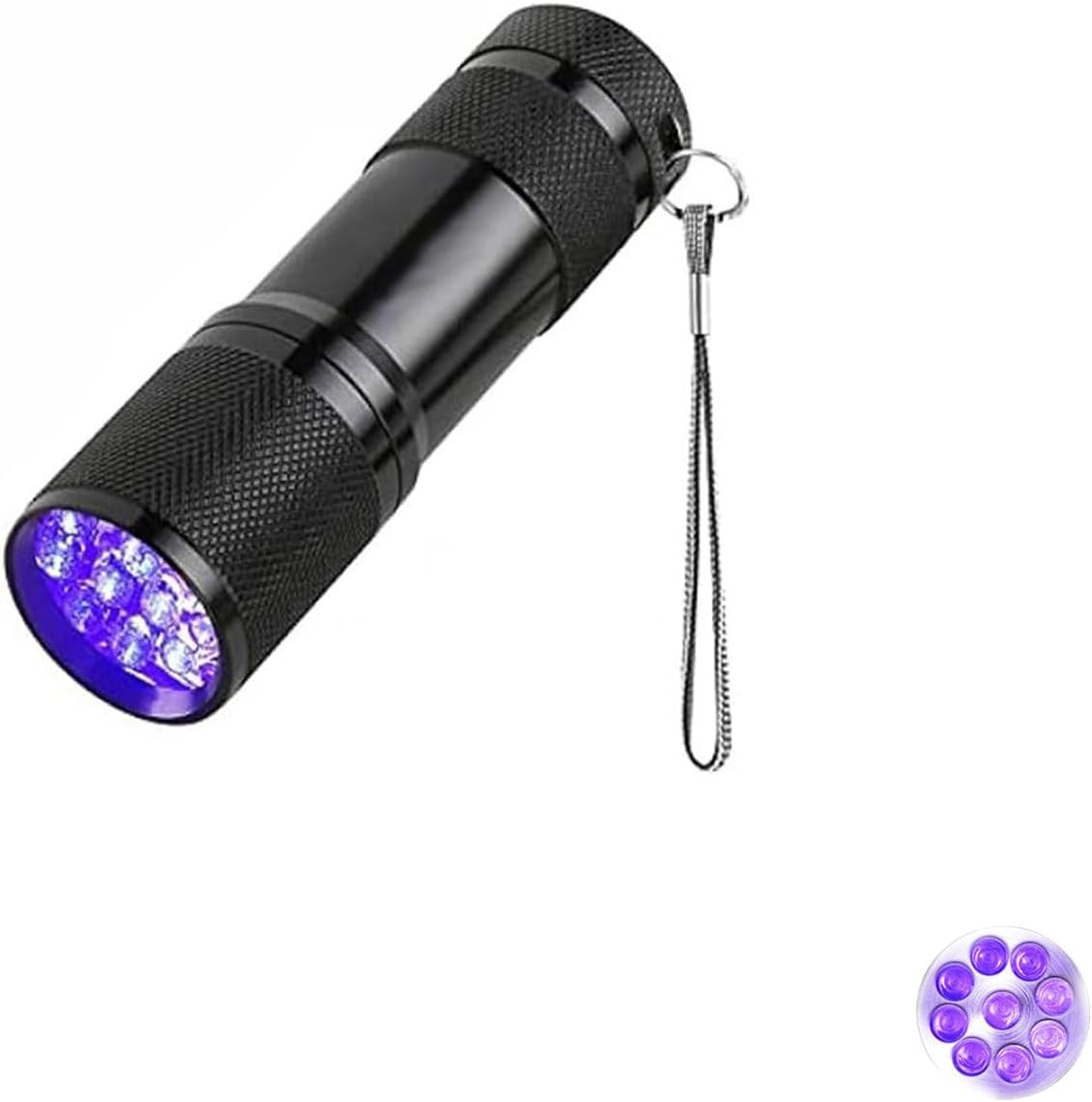 スポンサー広告 - ブラックライト LED UV 395nm 紫外線検査ライト 9LED高輝度 ペット尿汚れ発見 防災検証 偽造防止 防水設計 アルミ合金製 超軽量62g 携帯用 多機能UVライト (黑)