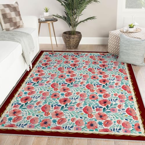 Descente de lit d espace douce 200x300cm tapis fleurs rouges