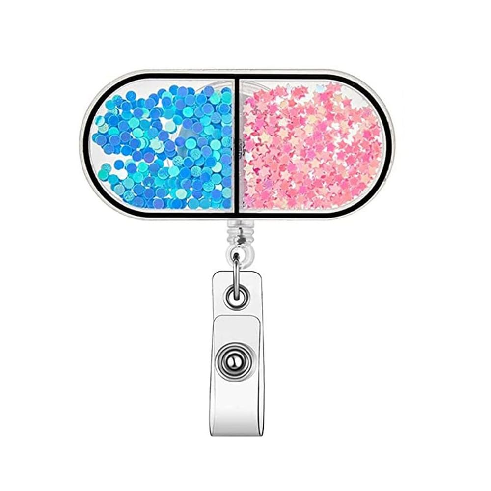 8 Porta Badge Glitterato Con Clip, Bobina Retrattile In Acrilico Per Badge, Badge Per Infermieri, Medici, Ufficio, Farmacia, Infermieri
