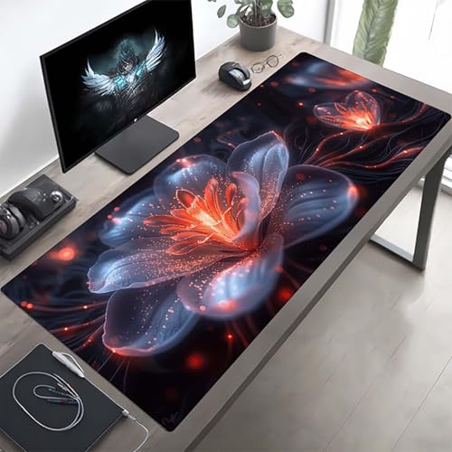 JEPGFOU Gaming Mouse Pad, Flower Black Mouse Mat with Stitched Edges, Large Extended XXL Mousepad with Anti Slip Base, for Desk Keyboard Decoration, Gifts for Men Adults Kids 80 x 30cm PjY10733 C-C