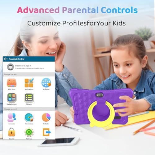 Image of Kids Tablet, 7 Inch Android 15 Tablet for Kids, 8GB+32GB 1TB Expanding, Quad Core Toddler Tablets with Shockproof Case, BT5.0, WiFi 5, Parental Controls, Games, Dual Camera (Purple)
