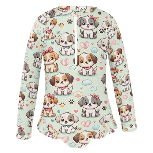 Cute Dog Seamless Pattern Girls Long Sleeve Swimsuit Rash Guard One Piece Bathing Suits Zipper 3-12T2