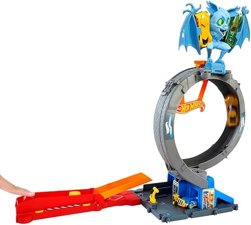Miniatura 8 de Hot Wheels City Toy Car Track Set, Bat Loop Attack con lazo ajustable y lanzador, coche de juguete a escala 164