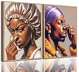 2Pcs Funny African American Bathroom Wall Art African men and Women Pinch Nose Poster Canvas Prints Wall Decor Paintings Funky Humour Smell WC Pictures Apartmen Aesthetic Decoration Gift Unframed