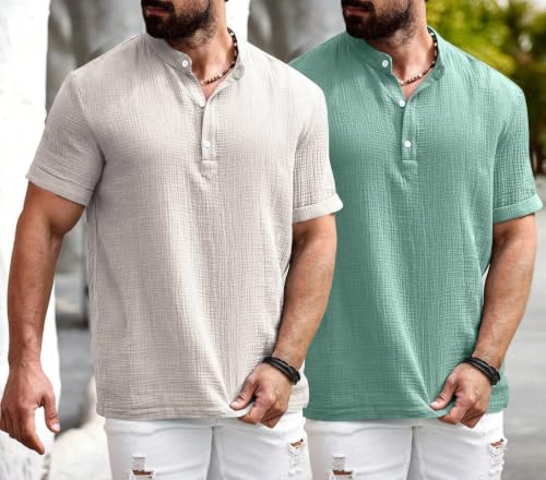 Image of Zombom Men's Polycotton Solid Short Kurta | Regular Fit | Half Sleeve | Mandarin Collar | Lightweight Casual Wear for Daily, Summer Comfort & Smart Look