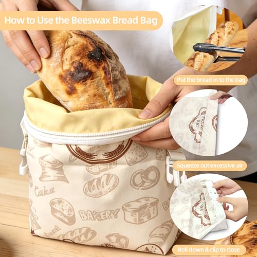 2 Pack Beeswax Bread Bags for Sourdough Homemade Bread, linen bread bags | Natural Beeswax Lining, Reusable Storage, Keep Loaves Fresh, Freezer-Friendly, 13x17inch Large Capacity, Fits Artisan Bread - image 4