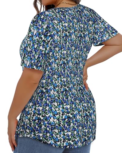 Image of Plus Size Tops for Women Pleated Summer Top Trendy Short Sleeve Shirts Casual Basic Tee Crew Neck Blouses 2026