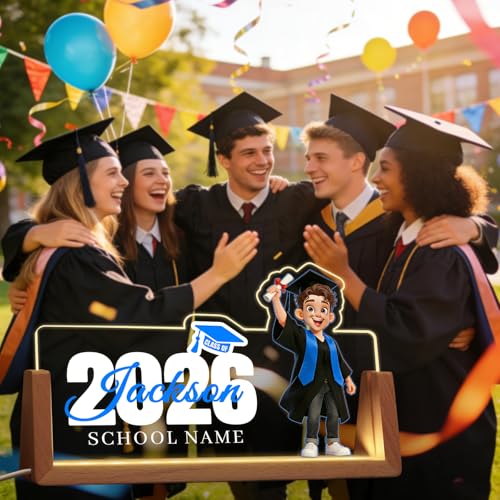 Image of Custom Name Plate for Desk, Personalized Light Up Acrylic Desk Name Plate, Personalized Graduation Gifts 2026 for Him Her, Class of 2026 Graduate Gift, High School College Grad Gift (Design17-Graduation Boy)