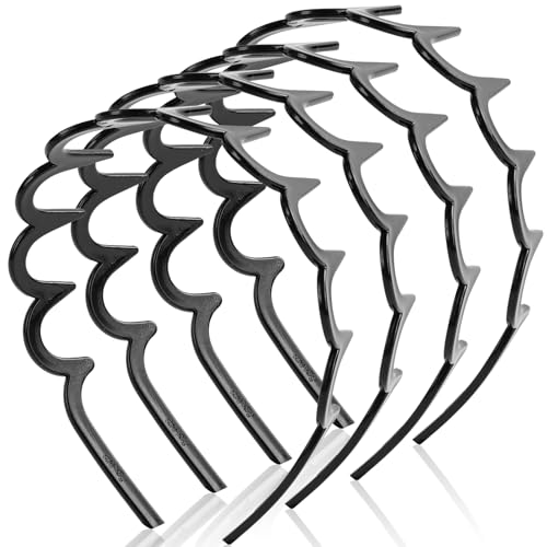 LOPHE Zickzack Haarreif, 4 Stück Schwarz Haarreif mit Haifischzähnen, Kunststoff Stirnband Zahnhaarkamm Stirnbänder für Sport Fitness Tägliches, Damen und Männer