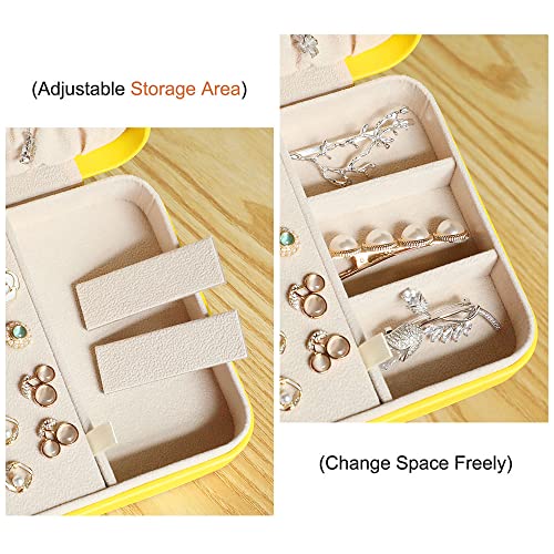 L&Ici Small Jewelry Box For Women Girls, Pu Leather Travel Jewelry Organizer Case, Portable Jewellery Storage Holder Display For Ring Earrings Watch Men Kids Gift, Yellow(8.26(L)X5.5(W)X1.7(H) Inch) #TOP3